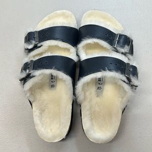 Birkenstock Arizona Shearling Oiled Leather Navy